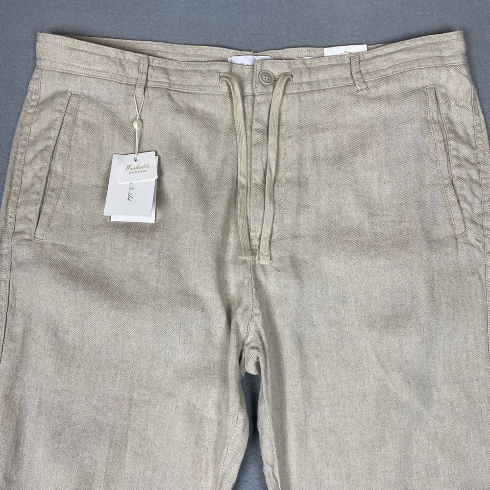 Porter & Ash Washable Linen Blend Slim Fit Drawstring Pants Mens 36 Tan NWT